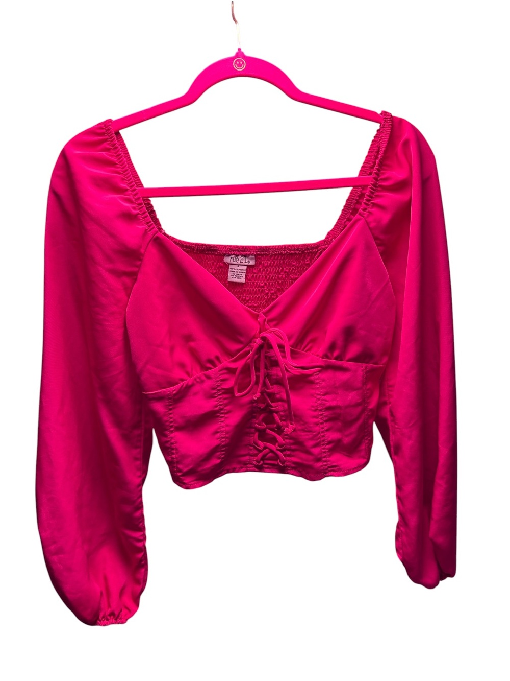 Rue21 Hot Pink Long-Sleeve Tie-Front Crop Top